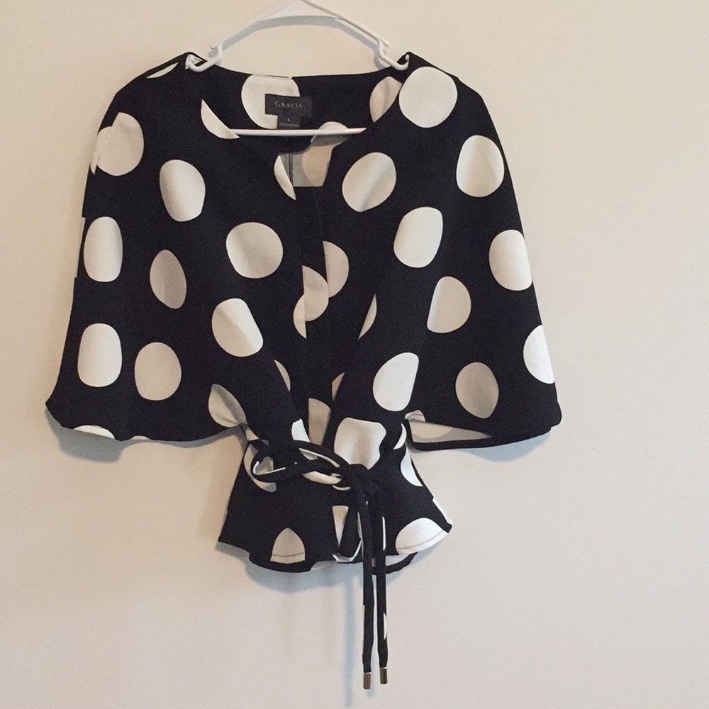 Gracia Polk A Dot blouse Lg Black & White